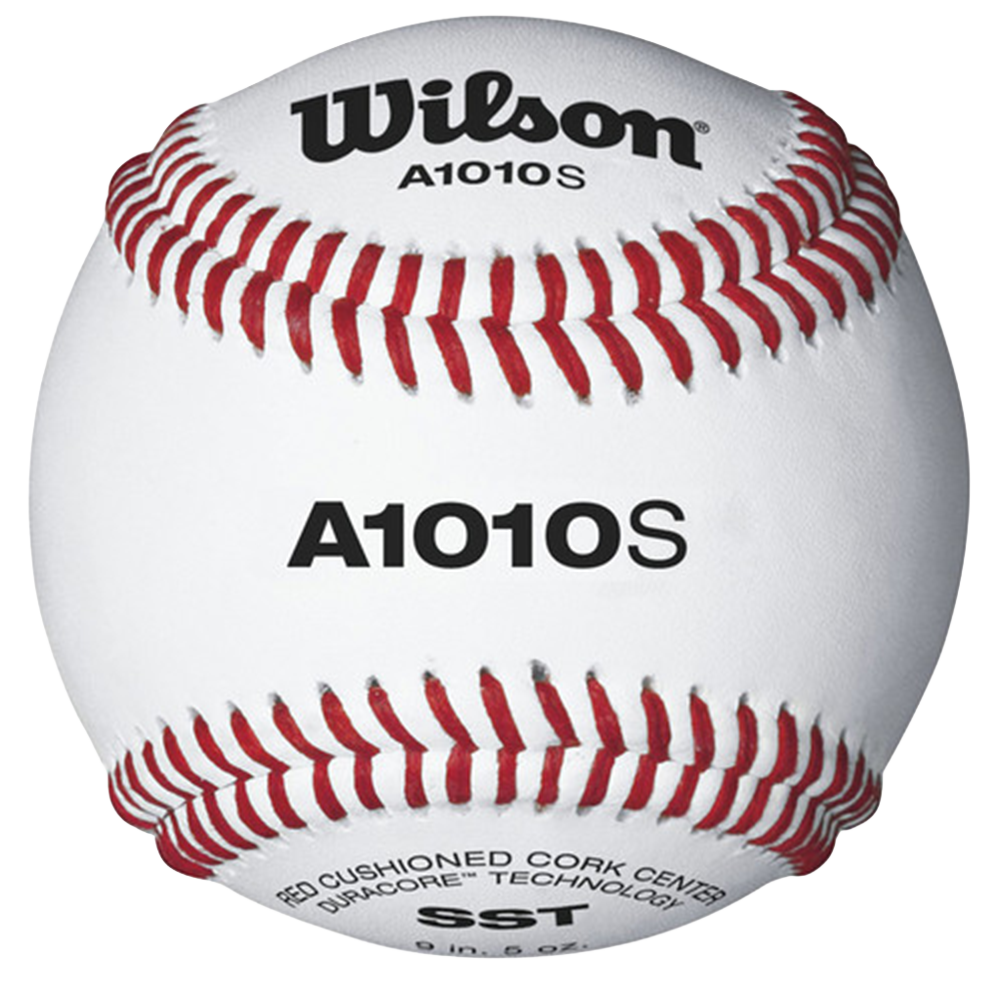 Wilson A1010S white baseball with red seams. 