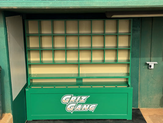 Green and beige storage unit with 'Griz Gang' branding