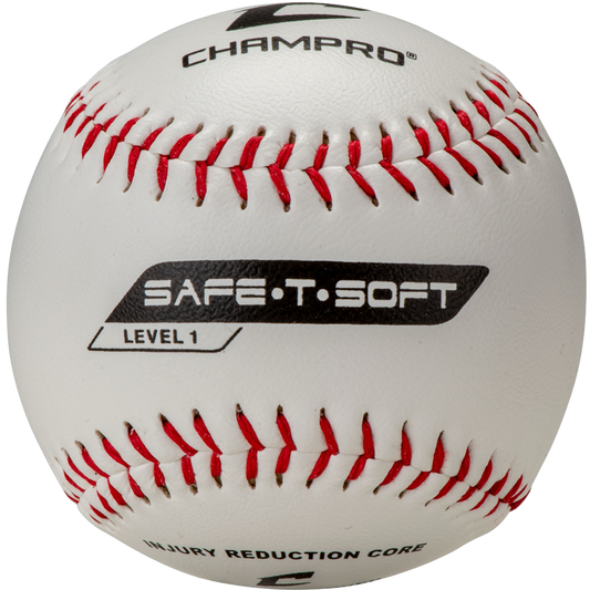 White Champro level 1 safe t soft baseball with injury reduction core text at bottom. 