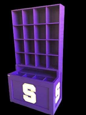 !6 helmet - 4 bat slots, Comes fully assembled and painted in your team color(s). Add your team logo to the front & sides of the lower base at no charge.