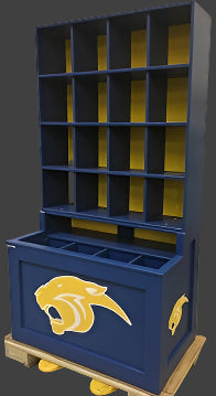 !6 helmet - 4 bat slots, Comes fully assembled and painted in your team color(s). Add your team logo to the front & sides of the lower base at no charge.
