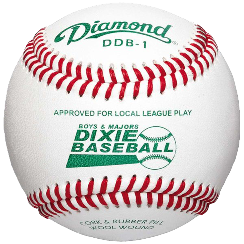 Baseball with Diamond DDB-1 and Dixie Baseball branding. Approved for Local League Play. 