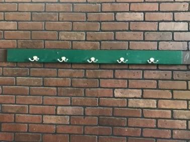 dugout coat hook strip with multiple hooks, mounts on a wall