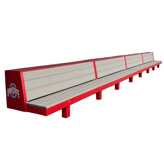 Ohio State custom eagles dugout bench with ohio state team colors and logo. 