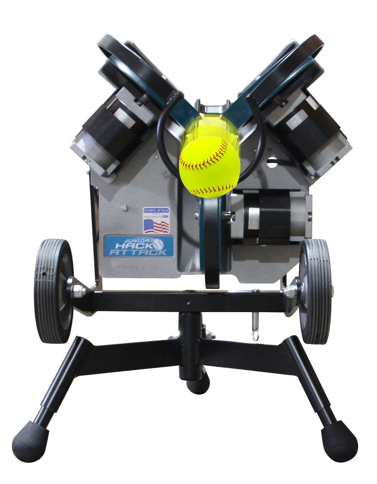 Hack Attack baseball pitching machine in action. 