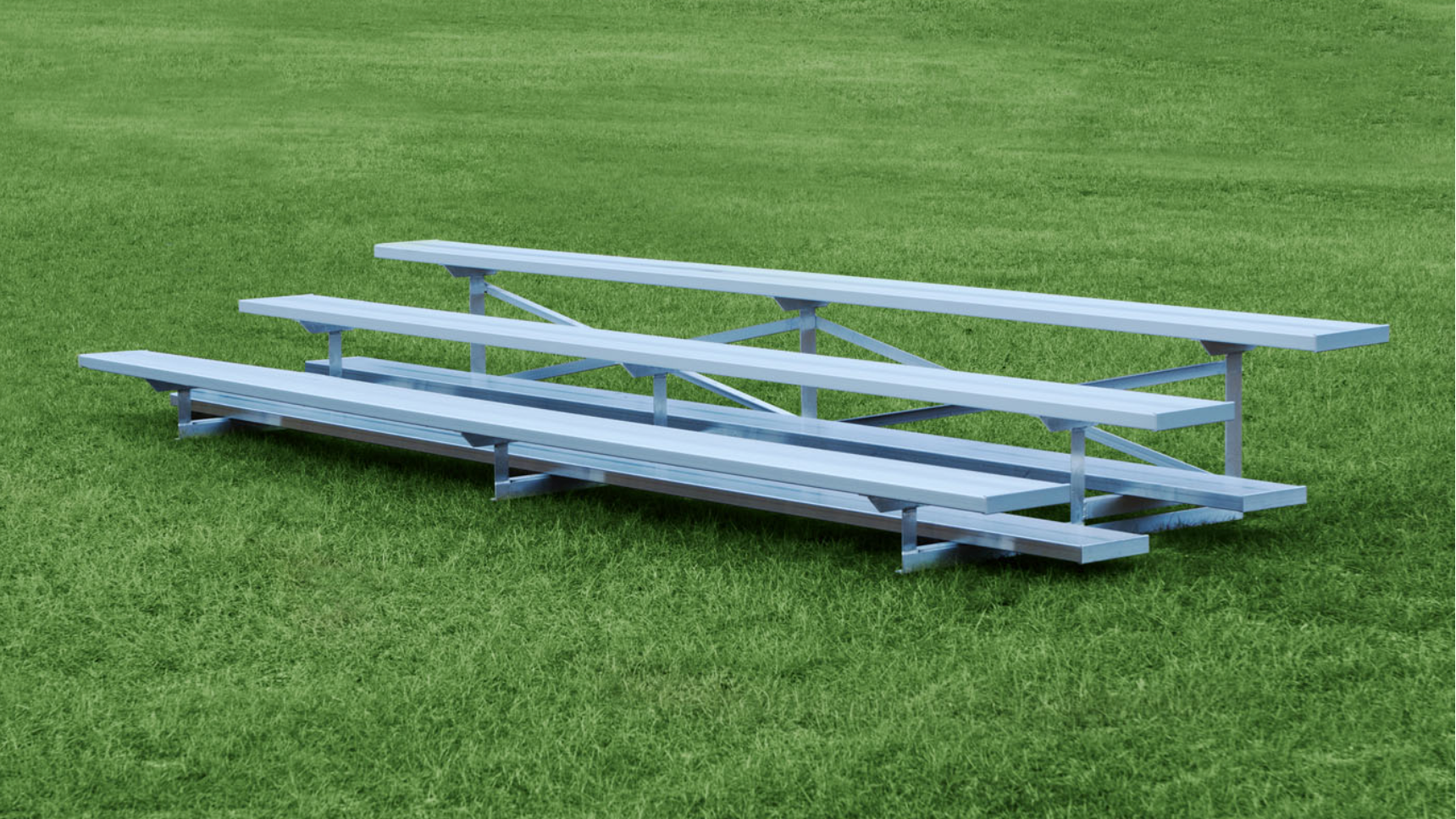 Low Rise Dura-Lite Welded Portable Bleachers 3 rows on Grass Background