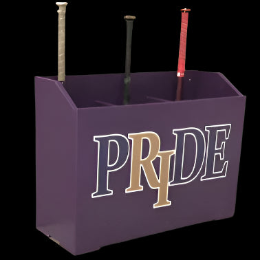 Kodiak bat storage box with a team logo on the front. 3 large bat compartments