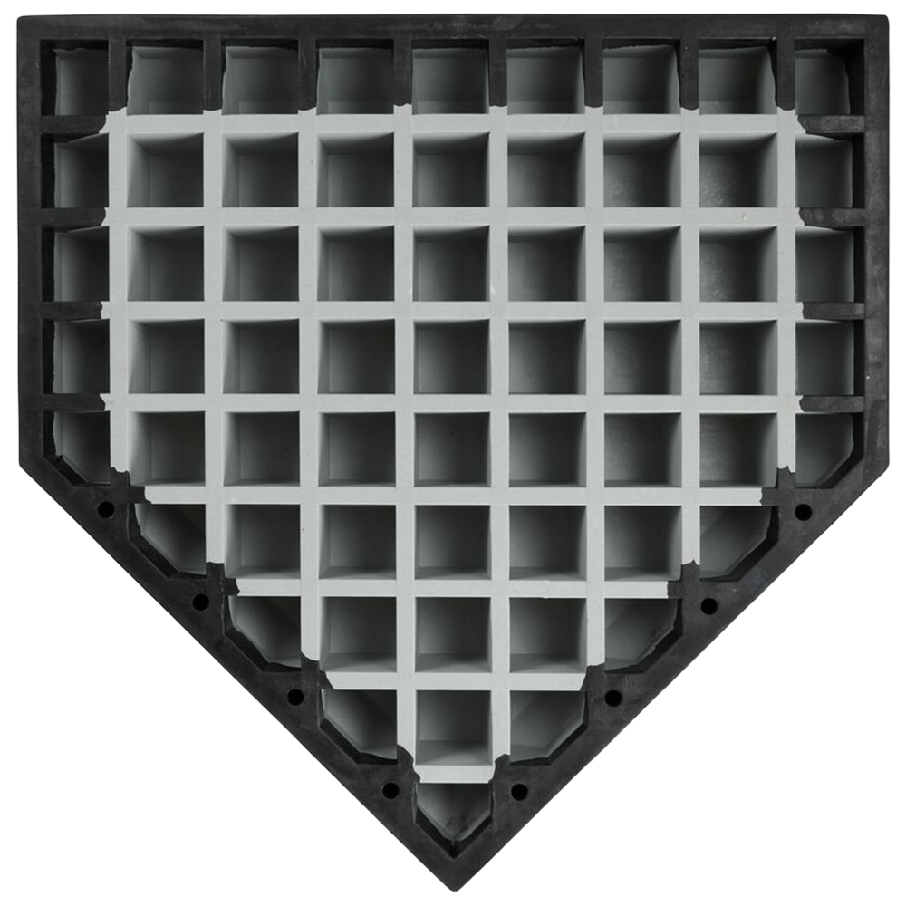 Bottom of Rawlings Hollywood Bury-All Home Plate with waffle design and black edges