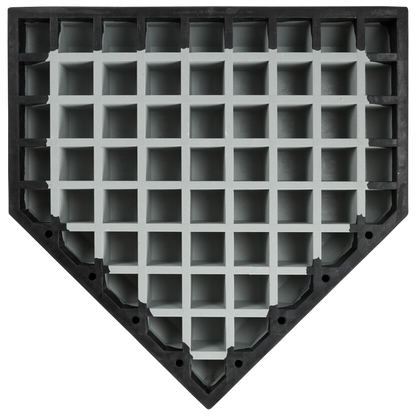 Bottom of Rawlings Hollywood Bury-All Home Plate with waffle design and black edges