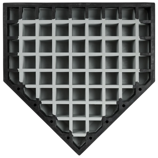Bottom of Rawlings Hollywood Bury-All Home Plate with waffle design and black edges