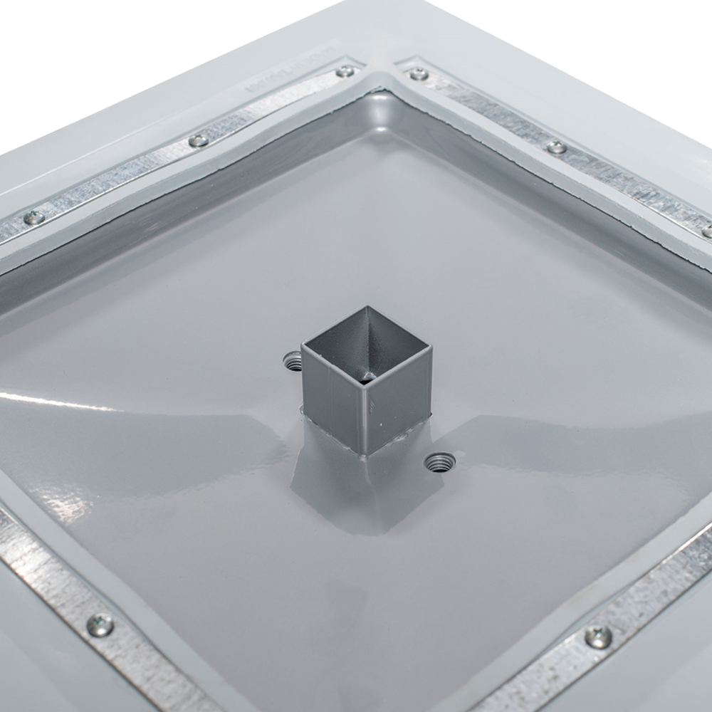 Bottom of Champro base showing the socket and two screw holes