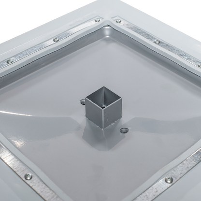 Bottom of Champro base showing the socket and two screw holes