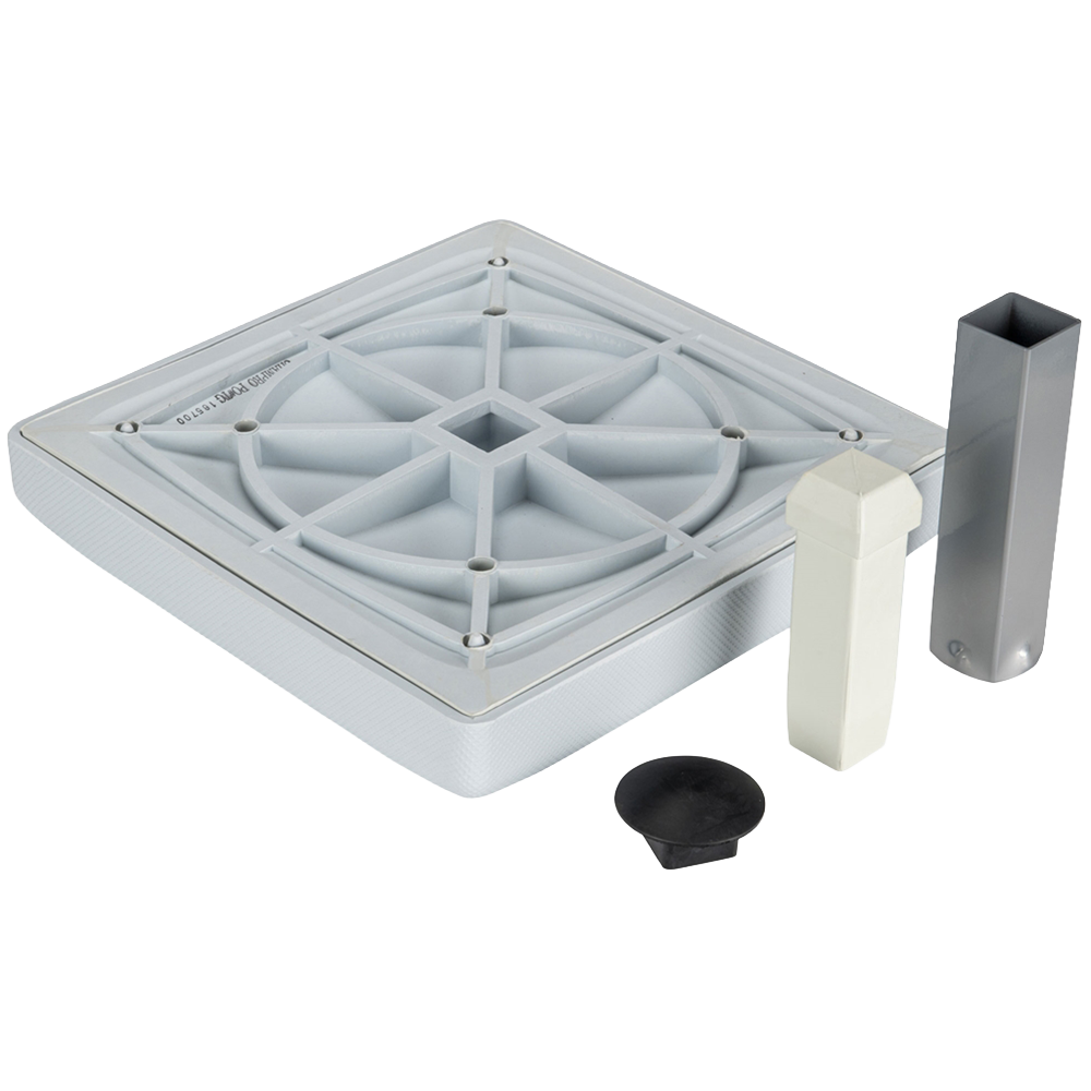 Dislodging base system with anchor and plug and cap