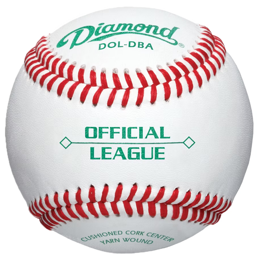 Diamond DOL-DBA baseball with Offical League in green text in the middle of baseball. 