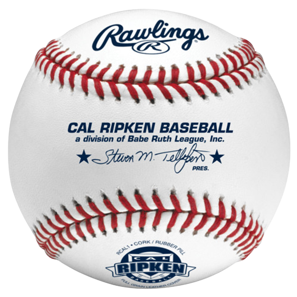 Baseball with Rawlings logo and Cal Ripken Baseball text. 