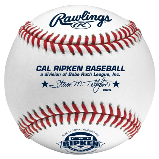 Baseball with Rawlings logo and Cal Ripken Baseball text. 