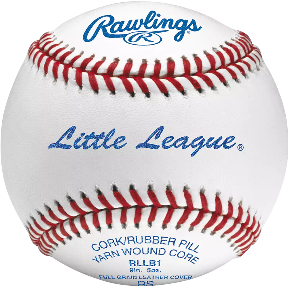 Baseball with Rawlings Little League logo with red seams. 