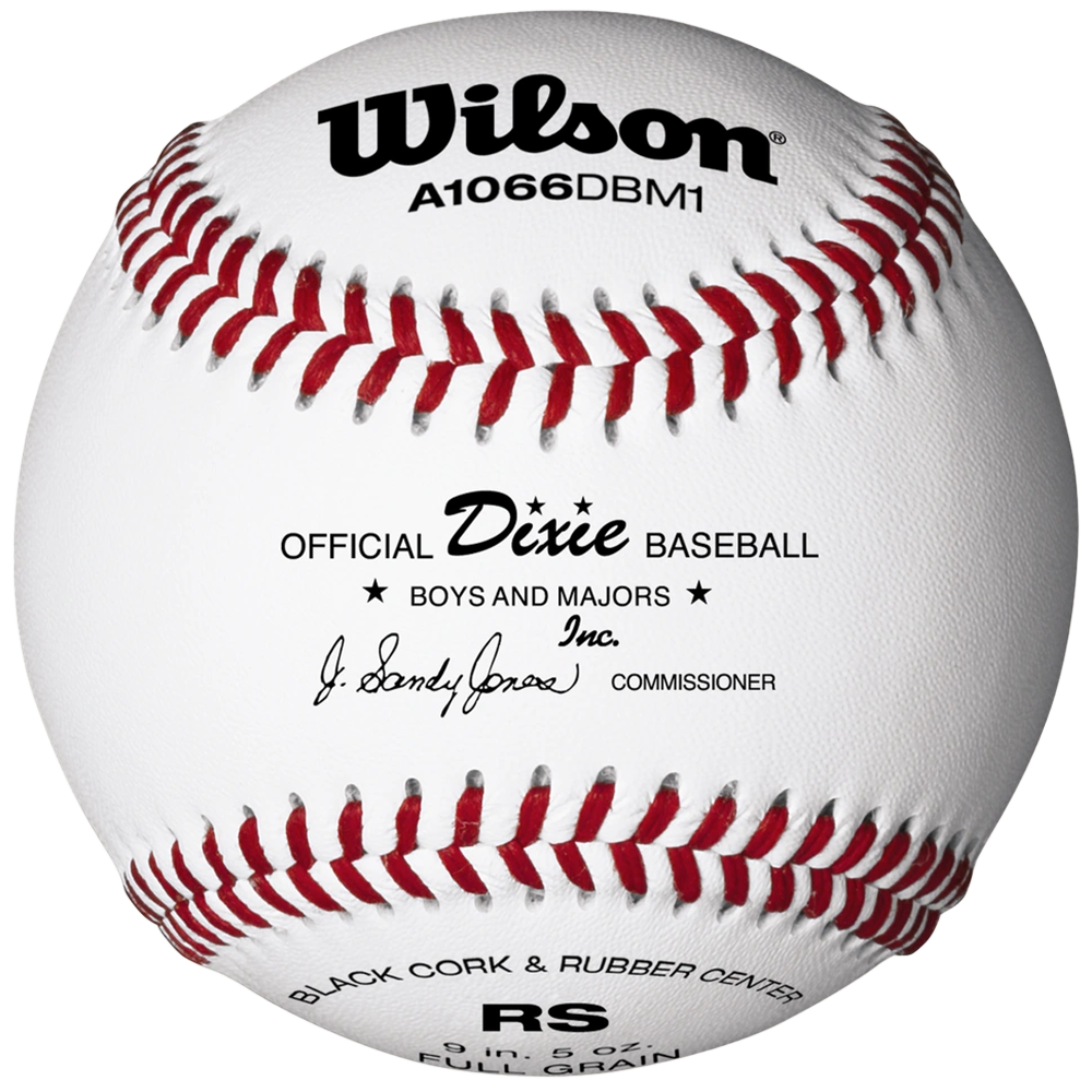 White baseball with red stitching and Wilson branding