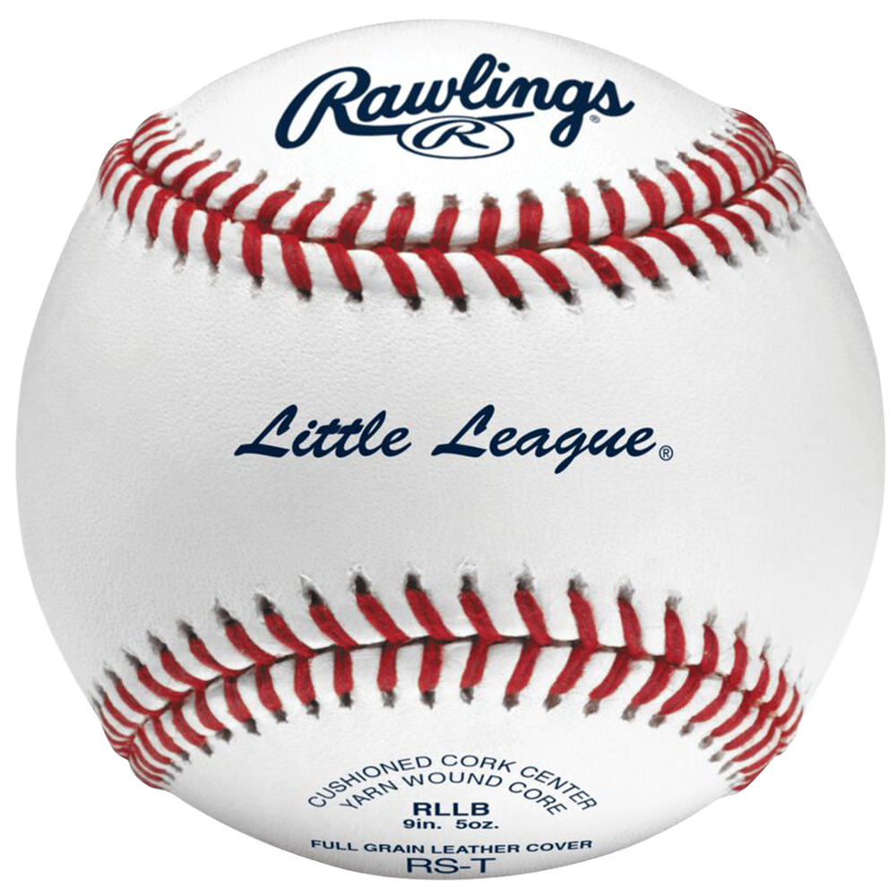 Rawlings Little League baseball with red and white stitching on a white leather